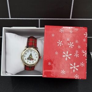NWT MIXIT Christmas Tree Watch In BOX Rubber Band Plaid Novelty